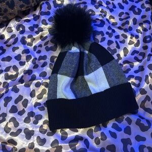 Adult or Kids Black and White Checkered Pom-Pom Beanie